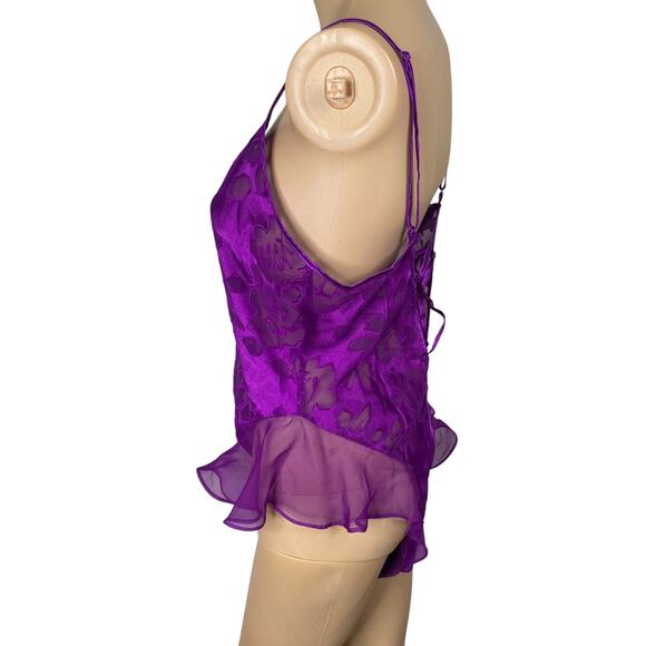 Vtg Victoria's Secret Gold Label Purple Ruffle Lace Up Teddy Bodysuit SZ M - Picture 6 of 8